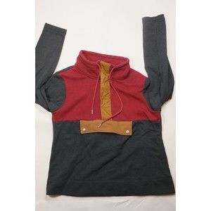 LL Bean Signature Women's Colorblock Anorak Sweatshirt Size M Navy Maroon Brown